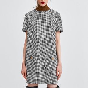 Zara Trafaluc Houndstooth Pocket Shift Dress